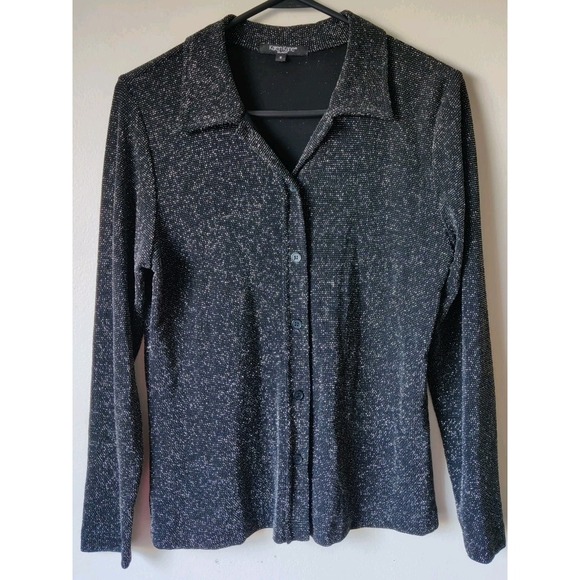 Karen Kane Tops - Karen Kane Women's Black Long-sleeve Button Down Blouse Sparkly Size Small